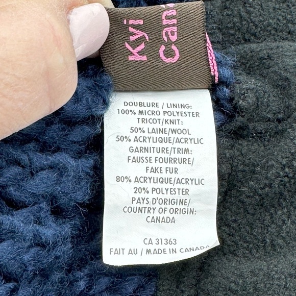 Kyi Kyi Canada Wool Blend Navy Pom Pom Beanie - Picture 6 of 8